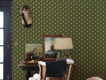 Chenille Dots Small  Wallpaper by Chris Benz - Olive For Sale