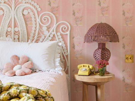 Embroidered Birdcages  Wallpaper by Lingua Franca - Pink Cheap