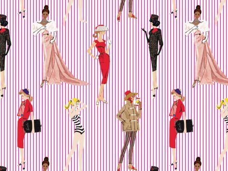 Vintage Pinstripe  Wallpaper - 219 Barbie™ Pink Hot on Sale