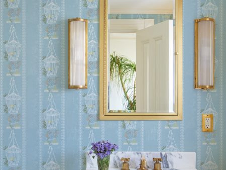 Embroidered Birdcages  Wallpaper by Lingua Franca - Blue Online Hot Sale