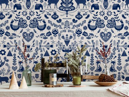 Annika  Scandinavian  Wallpaper by Nathan Turner - Navy Sale