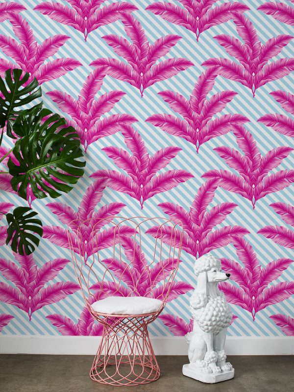 BarbieStyle™ Isla Palm  Wallpaper - 219 Barbie™ Pink & Baby Blue For Sale