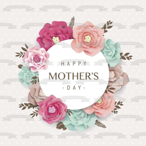 Happy Mother s Day Pink and Blue Flowers Edible Cake Topper Image ABPID53812 Hot on Sale