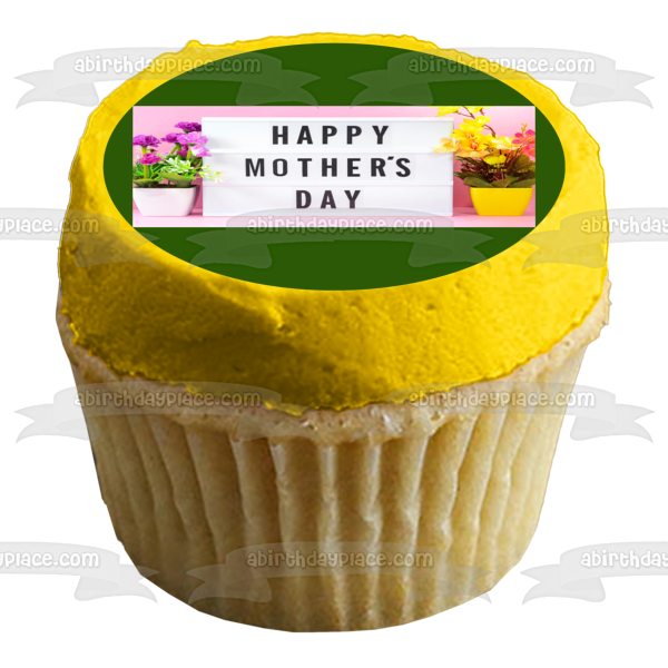 Happy Mother s Day Purple, Pink and Yellow Flowers Edible Cake Topper Image ABPID53815 on Sale