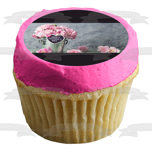 Happy Mother s Day Pink Flowers Edible Cake Topper Image ABPID53813 Discount