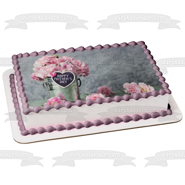 Happy Mother s Day Pink Flowers Edible Cake Topper Image ABPID53813 Discount