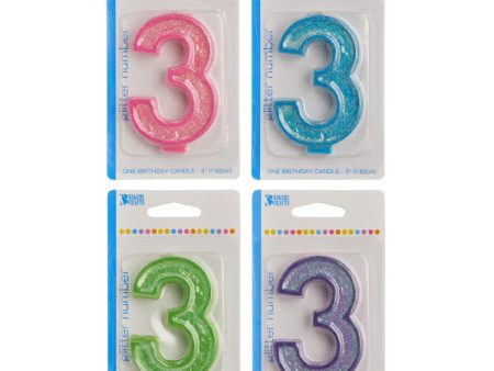 3 Glitter Numeral Candle Fashion