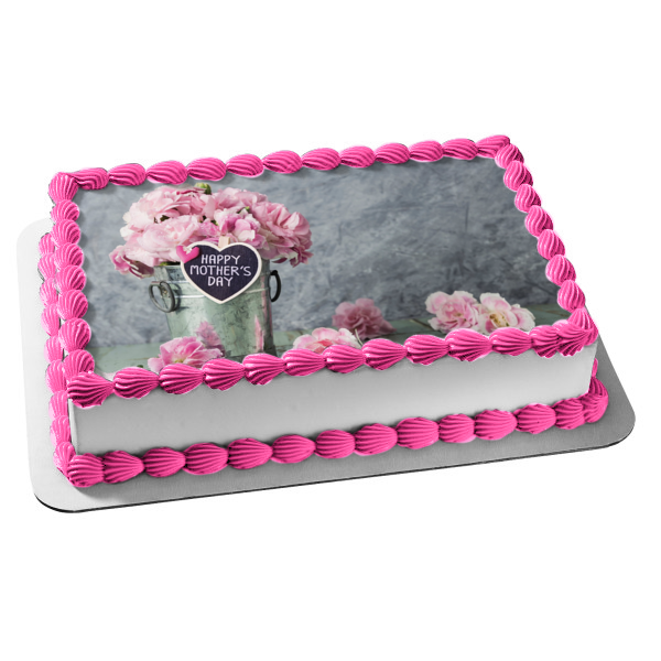 Happy Mother s Day Pink Flowers Edible Cake Topper Image ABPID53813 Discount