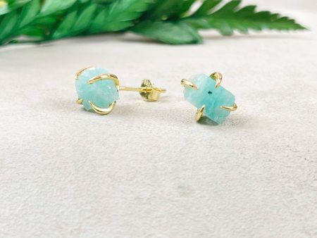 Rough Chrysoprase Nugget Earrings For Sale