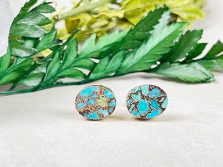 Oval Matrix Turquoise Stud Earrings Discount