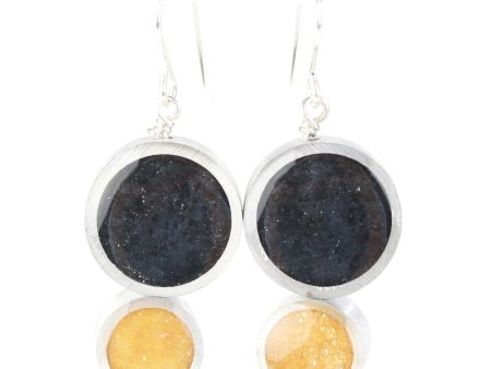 Resinique double circle earrings - black and gold Fashion