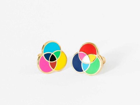 Yellow Owl Workshop - RGB and CMYK Earrings - Gold Colorful Artist Statement Studs Online Hot Sale