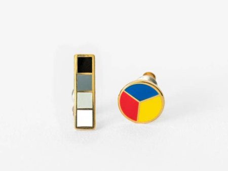 Yellow Owl Workshop - Colorwheel & Grayscale Earrings - Gold Artsy Statement Studs Cheap