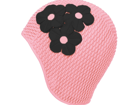 Bonnet de bain rétro à fleurs rose   noir - KORES Discount