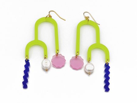 Double Arch Earrings - Frost Chartreuse: Cobalt-Pink Online Hot Sale