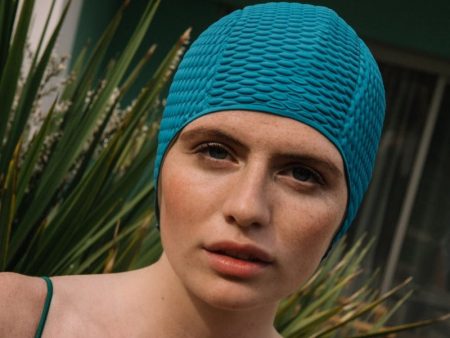 Turquoise retro swimming cap - duck blue - KORES Online now