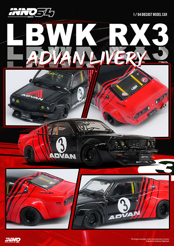 INNO64 1:64 Mazda RX-3 Savanna LBWK in Advan Livery Online Sale