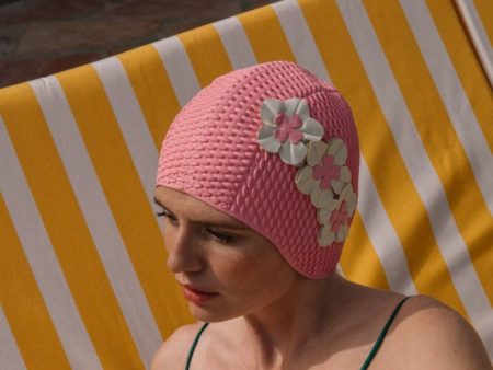 Pink   White Floral Retro Swim Cap - KORES Discount