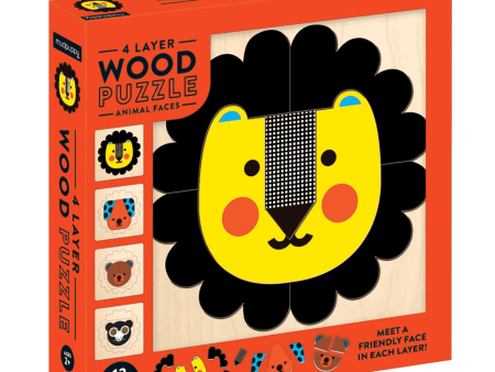 4 Layer Wood Puzzle - Animal Faces Sale